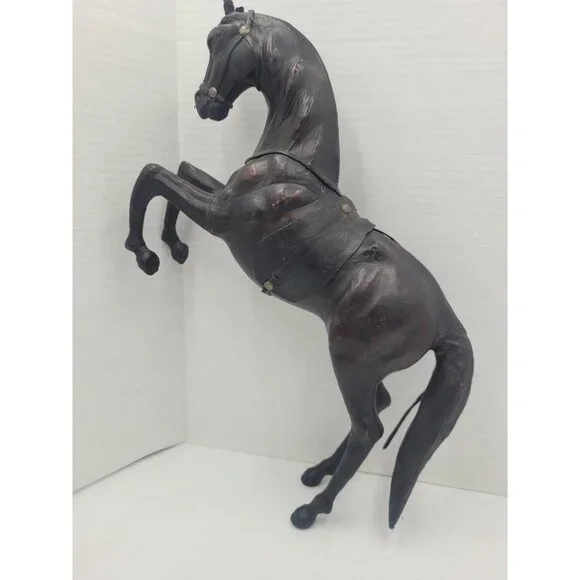 Vintage Large 14" LEATHER Wrapped Rearing Horse Figure W/ Saddle - Picture 6 of 16
